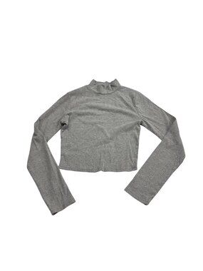 Gray Ribbed Long Sleeve Mock Neck Crop Top Bozzolo
